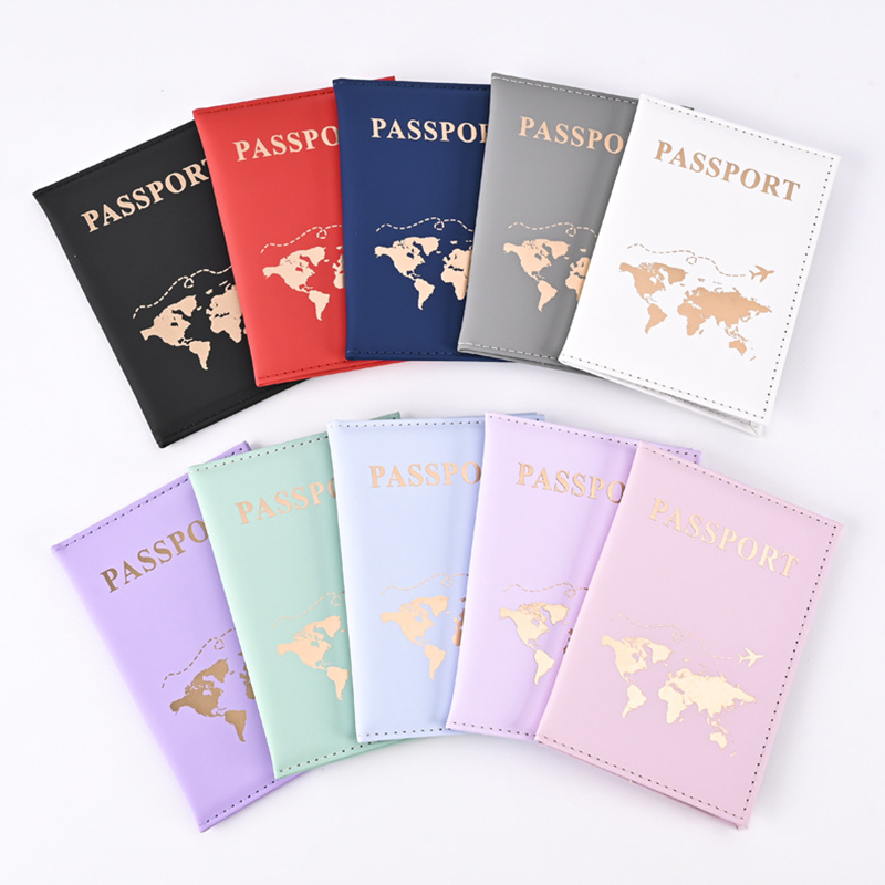Leather Passport Cover - Mode paspoort beschermhoes wereldpatroon reispaspoorthouder portemonnee
