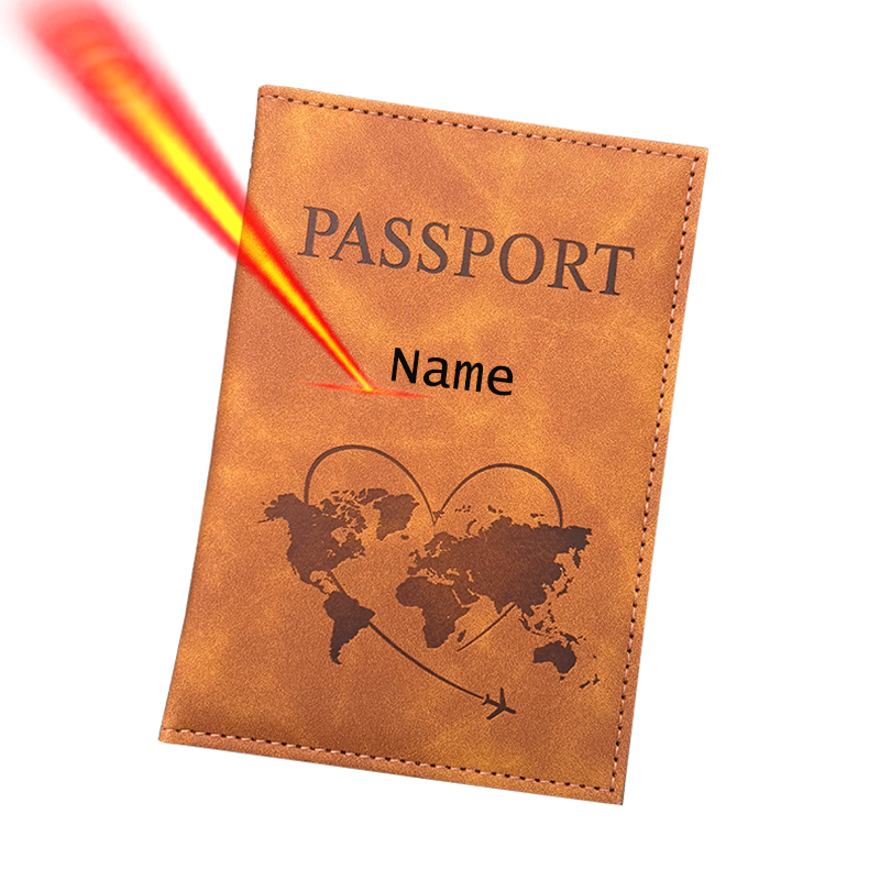 Leather Passport Cover - Gepersonaliseerde naam paspoorthouder reisportemonnee gegraveerde lederen
